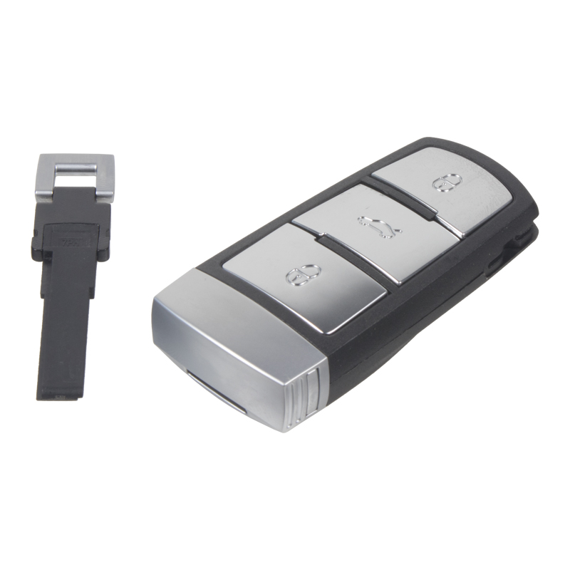 Custodia Chiave Auto Volkswagen Passat CC B6/B7 Magotan – 3 Pulsanti, Con Lama Non Tagliata, Argento/Nero