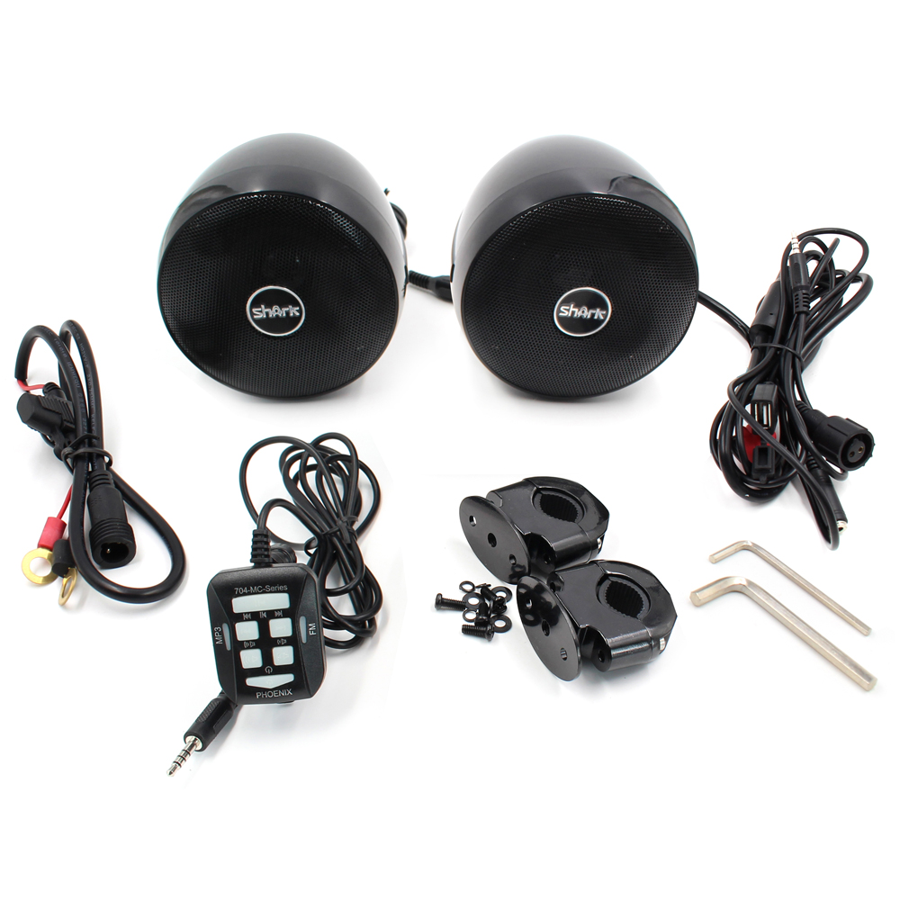Zvukový systém na motocykl, skútr, ATV s FM, USB, AUX, BT, barva černá