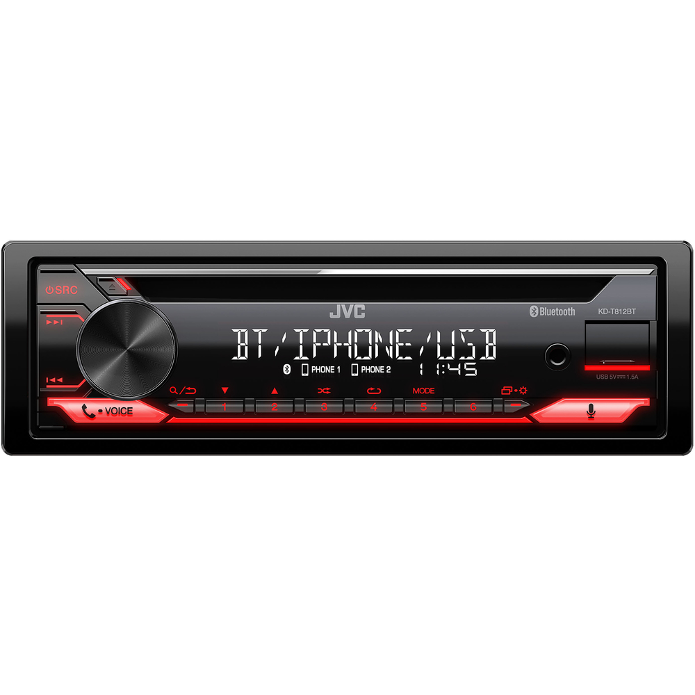 JVC KD-T812BT - Autorádio s CD/MP3/USB/AUX/Bluetooth/červené podsvícení