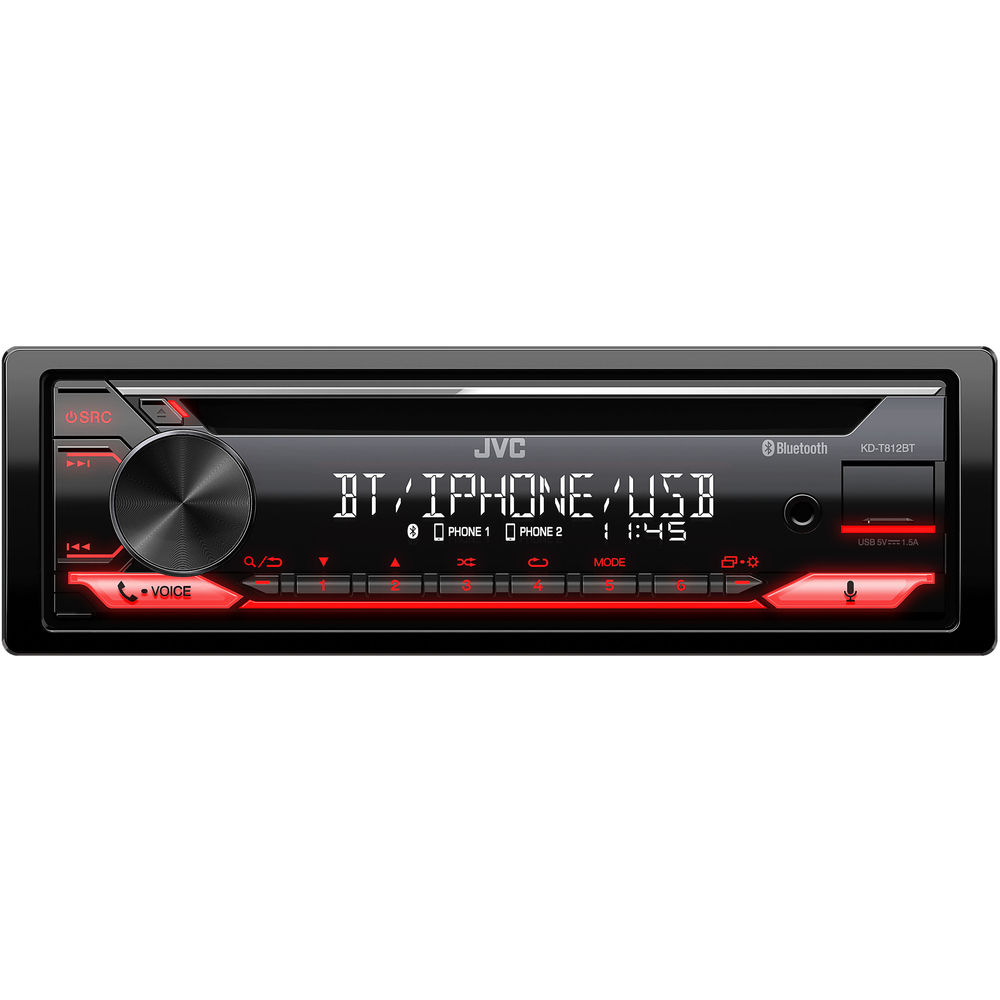 JVC KD-T812BT - Autorádio s CD/MP3/USB/AUX/Bluetooth připojení/červené podsvícení/odním.panel