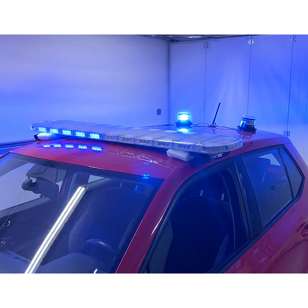 LED rampa 1200mm, modrá/červená + 2x LED maják