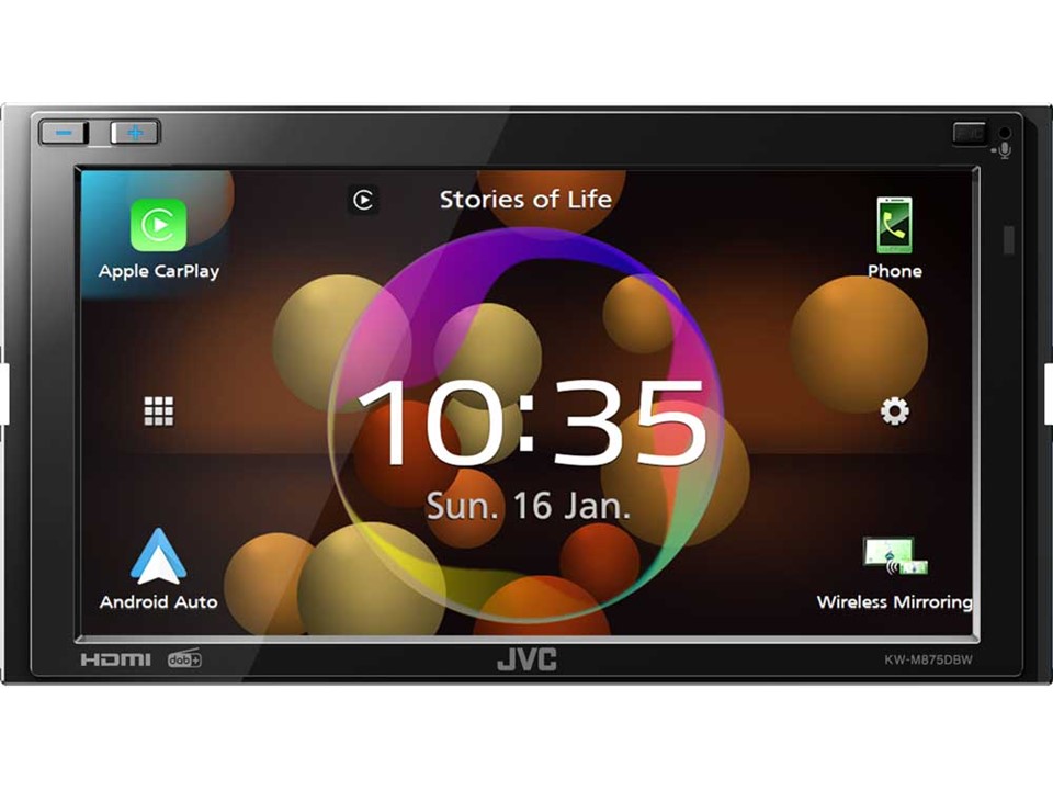 JVC 2DIN DAB+ / FM autorádio/6,8" displej/USB/AV/Bluetooth/Bezdrát Apple CarPlay / Android Auto - KW-M875DBW