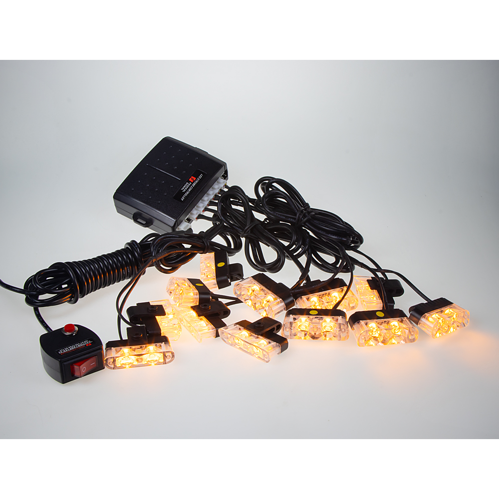 Výstražná LED světla vnější, do mřížky, oranžová, 12-24V
