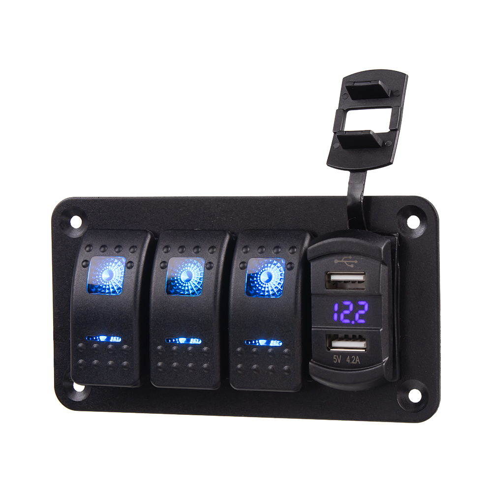 Panel s 3x spínači Rocker + 2x USB 12/24V - 47155