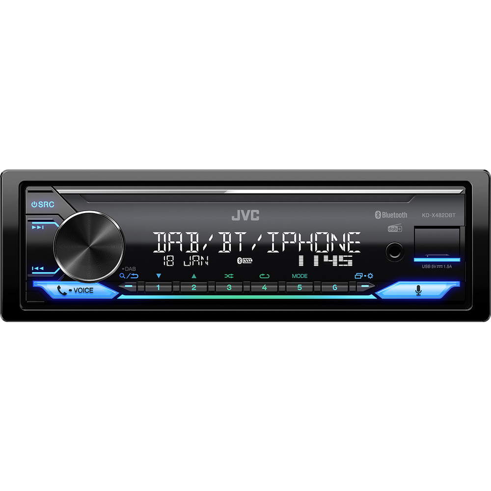 JVC KD-X482DBT - Autorádio s DAB+ / FM / bez mechaniky / Bluetooth / USB / AUX / odnímatelný panel / multicolor