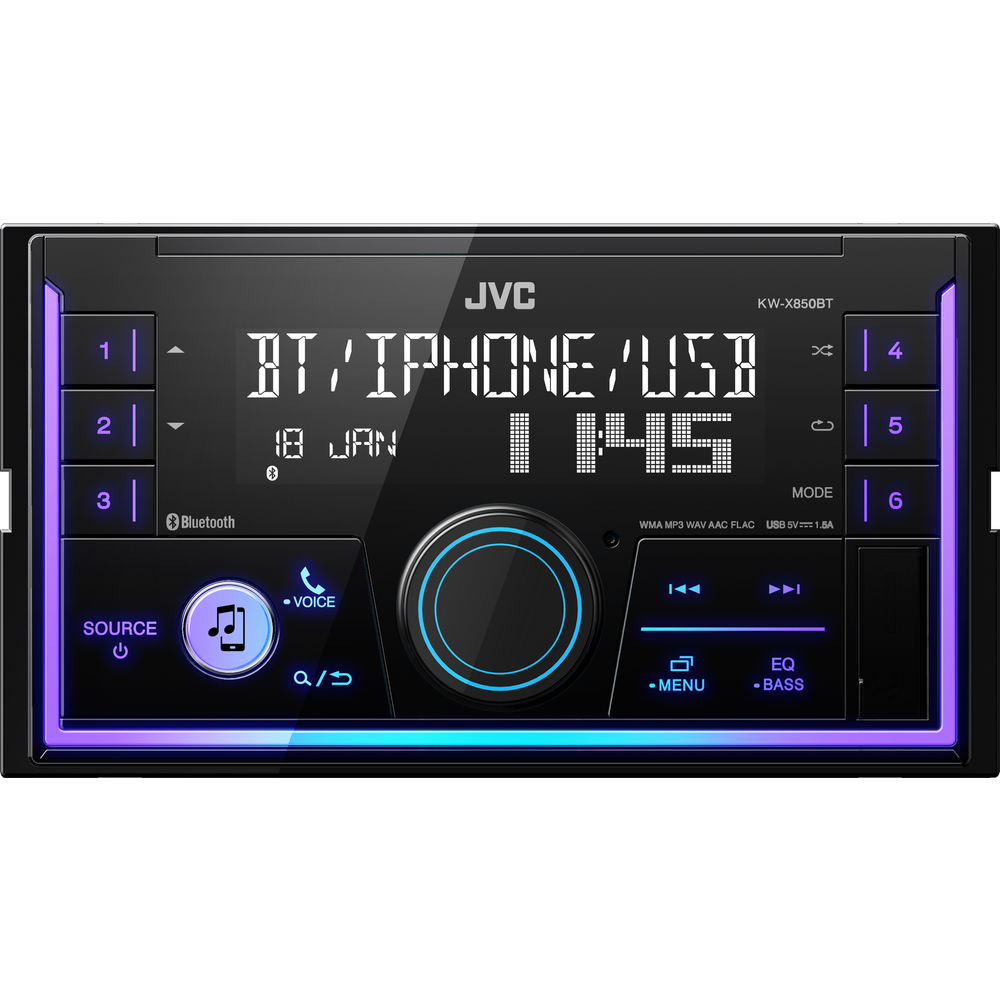 JVC 2DIN autorádio bez mechaniky/Bluetooth/USB/AUX/Multicolor - KW-X850BT