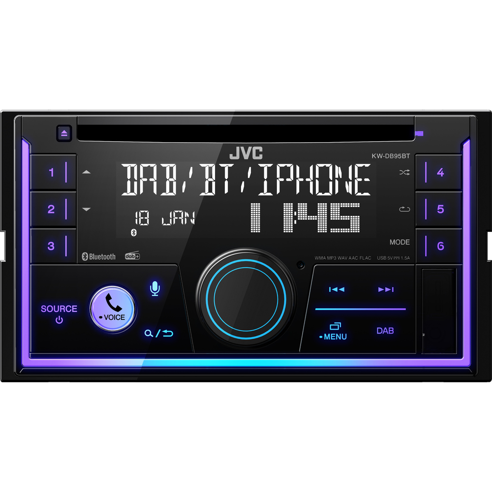 JVC DAB+ / FM 2DIN autorádio s CD/USB/AUX/Bluetooth/Multicolor - KW-DB95BT