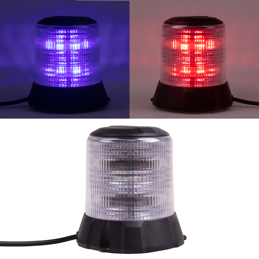 Robustní modro-červený LED maják, černý hliník, 96W, ECE R10 - wl405fixdualBR