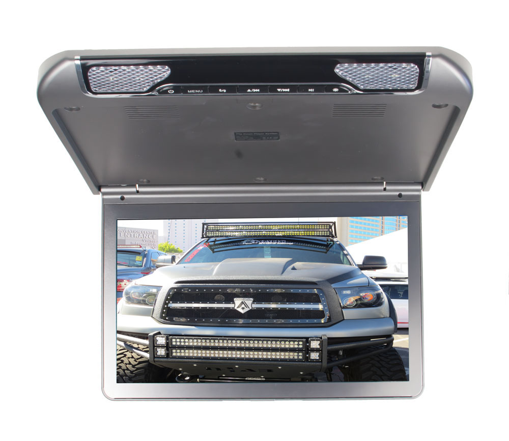 Stropní monitor 13,3" šedo/stříbrný s SD/USB/IR/FM/HDMI