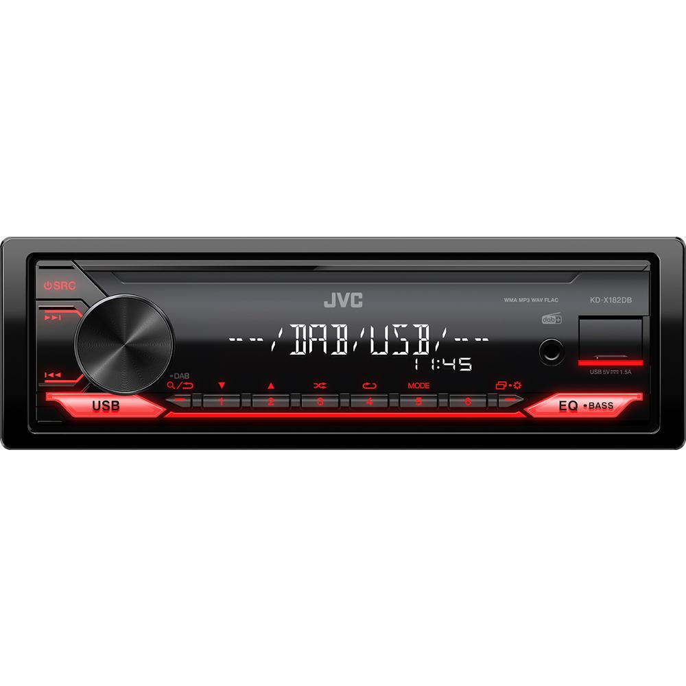 JVC DAB+ / FM autorádio bez mechaniky/USB/AUX/červené podsvícení/odnímatelný panel - KD-X182DB