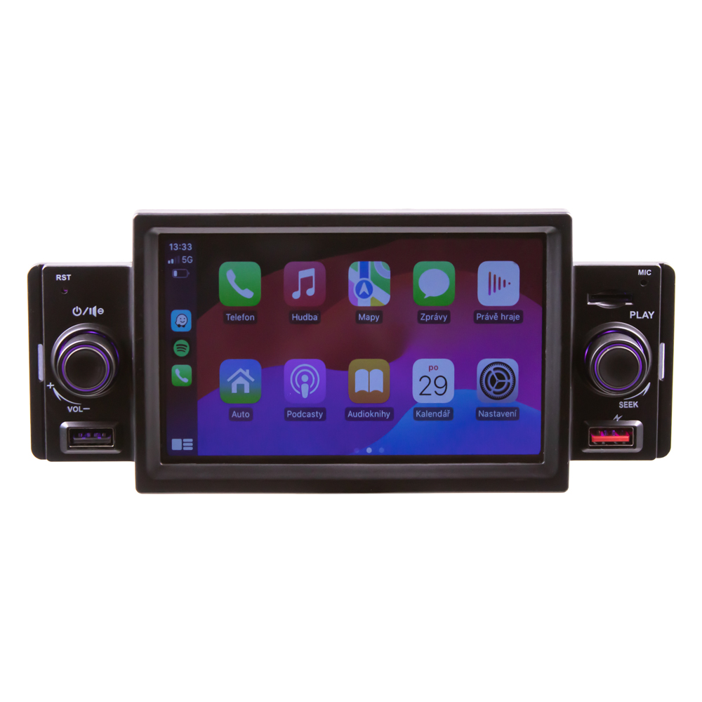 1DIN autorádio s 5" LCD, 3 x USB, SD, BT, Apple CarPlay/AndroidAuto - scc151cabt