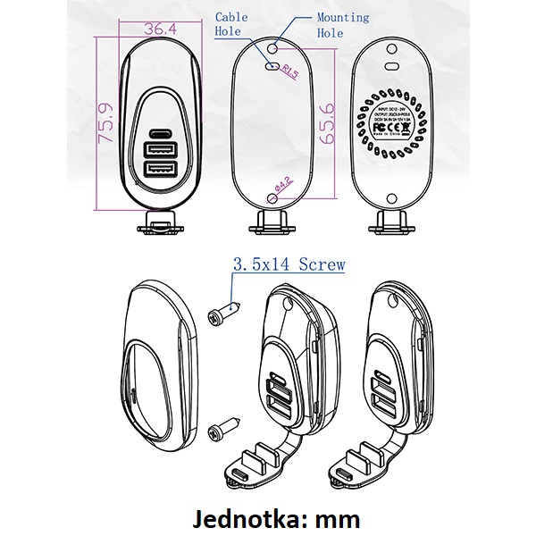 USB QC3.0 + USB-C PD3.0 zásuvka 12/24V, montáž na povrch - 34710.1
