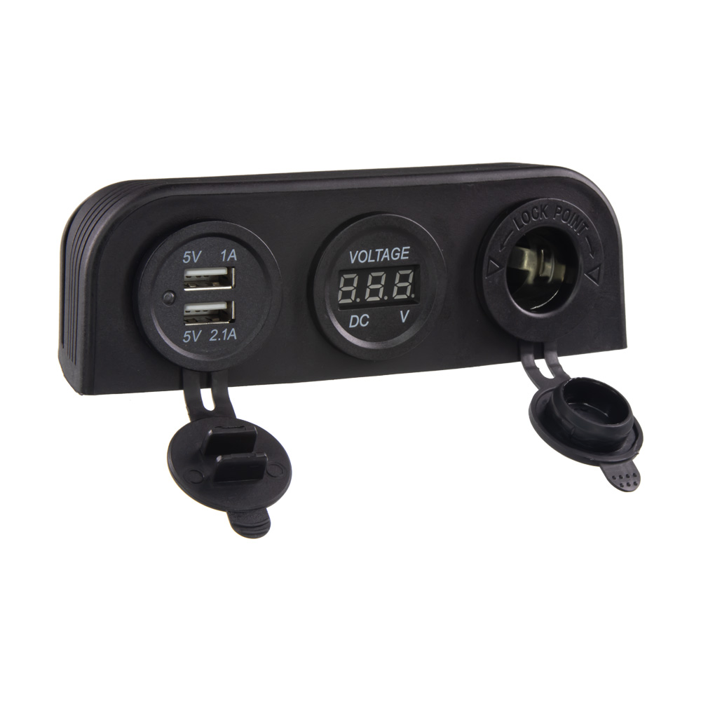 Trojitá zásuvka s panelem CL, Voltmetr, 2x USB nabíječka - 34694