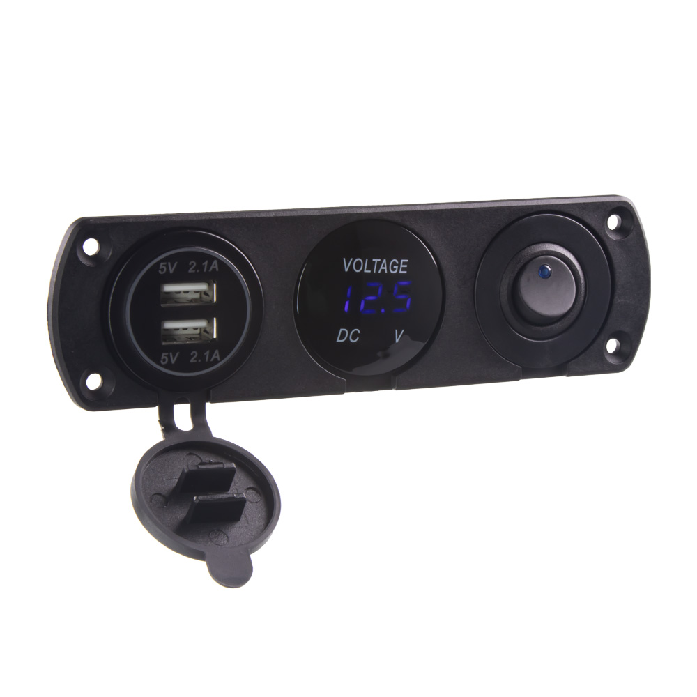 Panel s 1x spínačem, voltmetr + 2x USB zásuvka, 12/24V - 47171