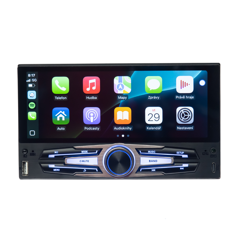 1DIN autorádio s 6,8" LCD/3x USB/Blutooth/CarPlay/AndroidAuto/Mirrorlink - scc251cabt
