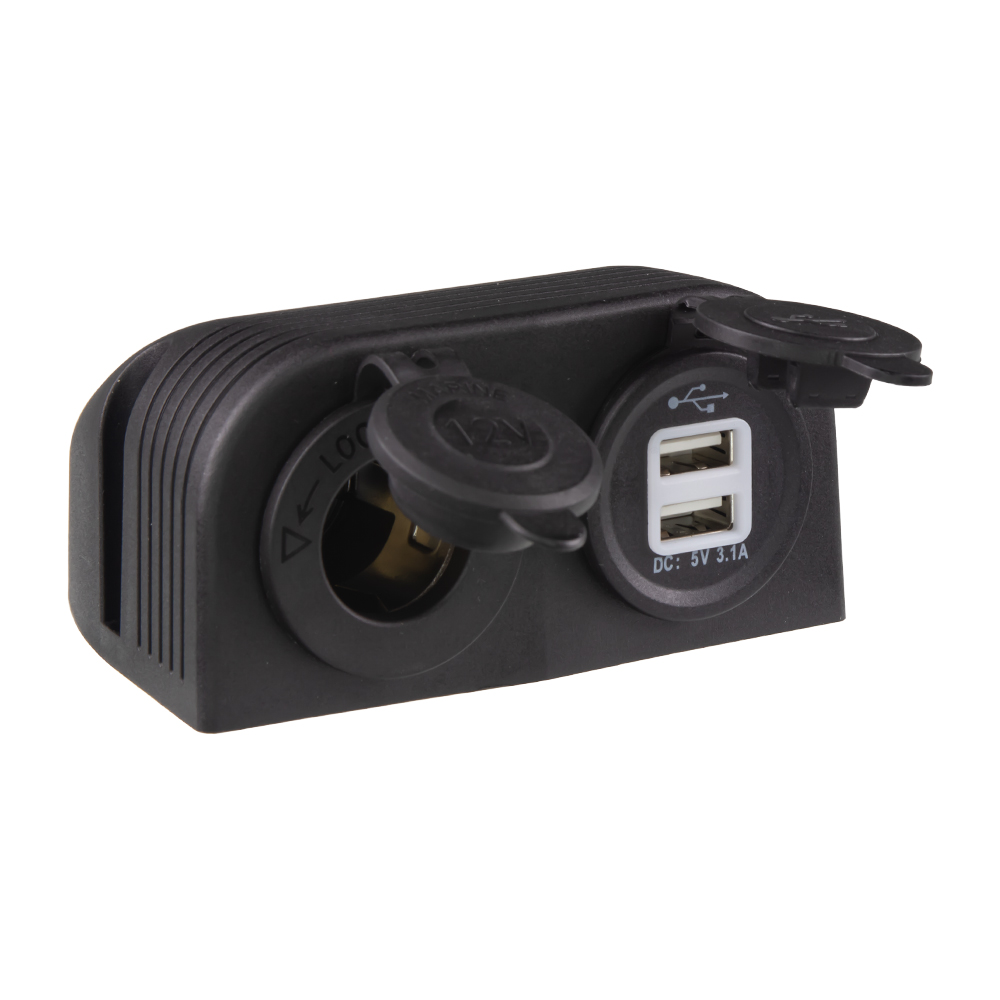 Dvojitá zásuvka s panelem 1x CL + 2x nabíječka USB voděodolná - 34526A
