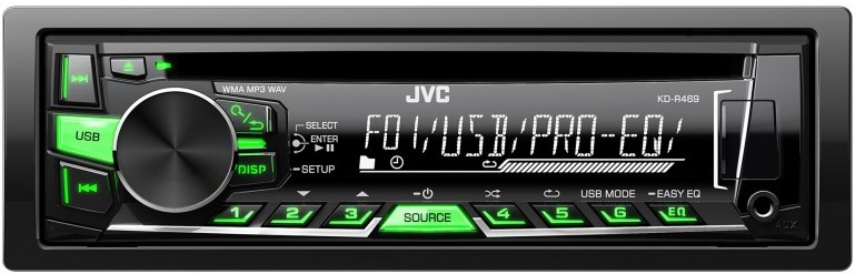 JVC autorádio s CD/MP3/USB/zeleně nebo červeně podsvícená tlačítka/odním.panel