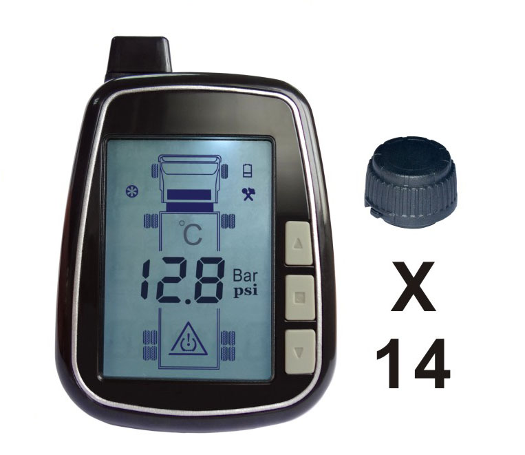 TPMS kontrola tlaku v pneumatice 14 externích čidel