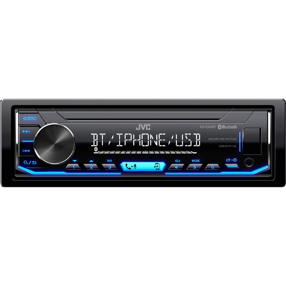 JVC autorádio bez mechaniky/Bluetooth/USB/AUX/modré podsvícení/odním.panel